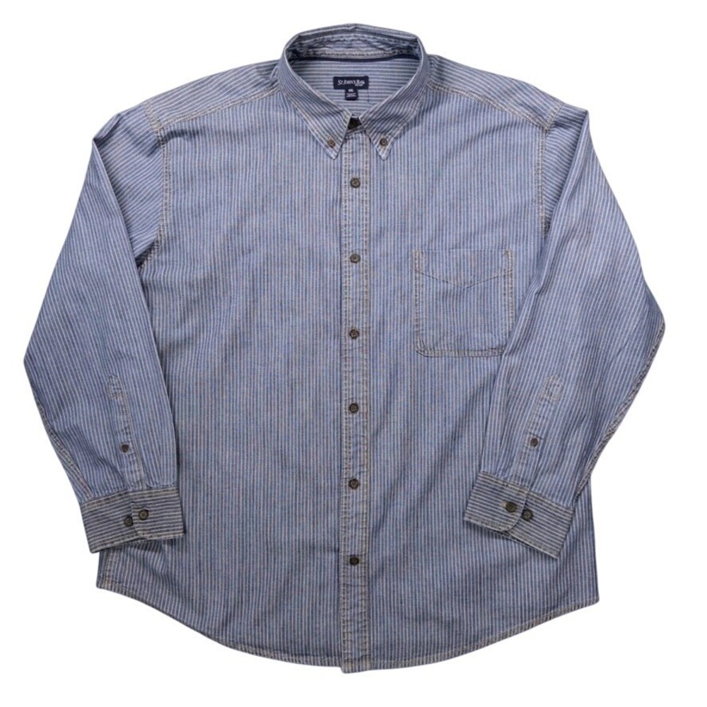 St. John's Bay‎ Button Down Shirt Mens XXL Blue White Striped Workwear Nautical